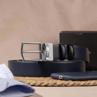 Pierre Cardin Siyah-Lacivert Çift Yönlü Deri Kemer PC-CİFT01L0K - 9