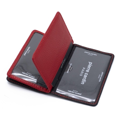 Pierre Cardin Siyah/Kırmızı Unisex Deri Kartlık 0188S2K - 5