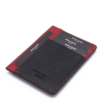 Pierre Cardin Siyah/Kırmızı Unisex Deri Kredi Kartlık 0323S2K - 1