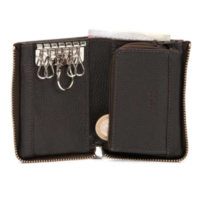 Tergan Kahve Para Bölmeli Deri Anahtarlık - 0252A7P - 2