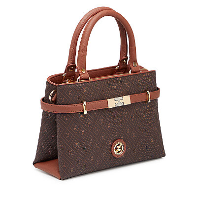 Tergan Kahve-Taba Print Kadın El Çantası 9196R9C - 2