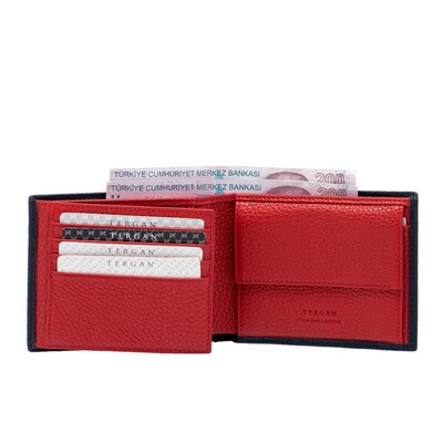 Tergan Lacivert-Kırmızı Deri Erkek Cüzdanı 1465N74 - 2