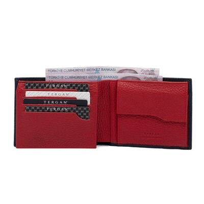 Tergan Lacivert-Kırmızı Deri Erkek Cüzdanı 1469N74 - 2