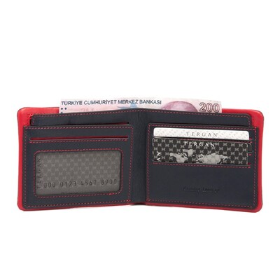 Tergan Lacivert-Kırmızı Deri Erkek Cüzdanı 1585G8O - 2
