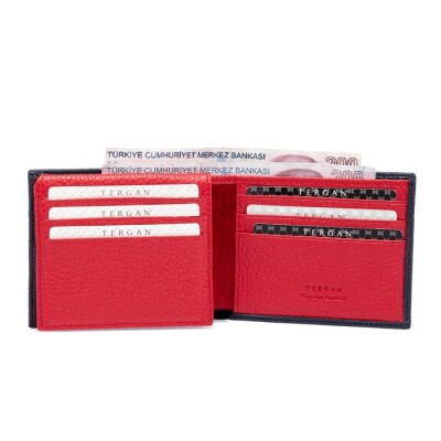 Tergan Lacivert-Kırmızı Deri Erkek Cüzdanı 1648N74 - 2