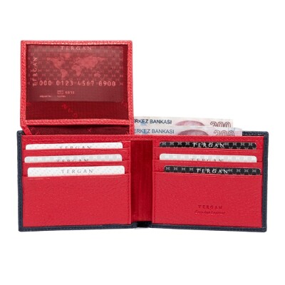 Tergan Lacivert-Kırmızı Deri Erkek Cüzdanı 1648N74 - 3