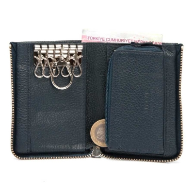 Tergan Lacivert Para Bölmeli Deri Anahtarlık - 0252X86 - 2