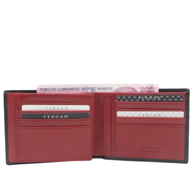 Tergan Siyah-Kırmızı Deri Erkek Cüzdanı 1464I13 - 2