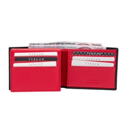 Tergan Siyah-Kırmızı Deri Erkek Cüzdanı 1648S6L - 2